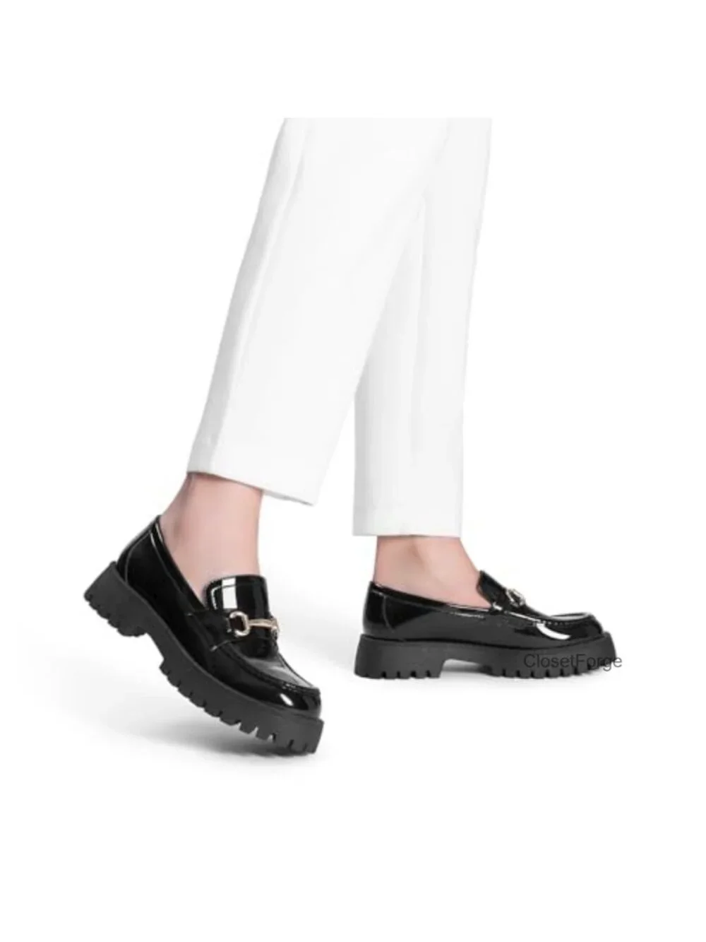 Chunky Platform Loafers for Women Slip-On Faux Leather